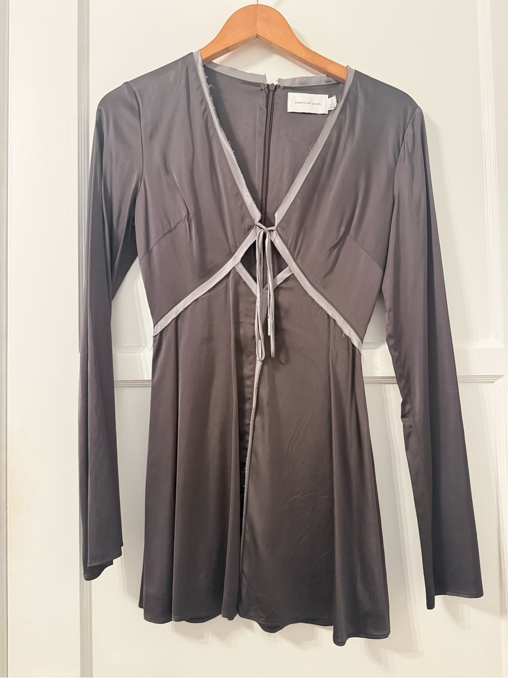 Significant Other Murphy Charcoal Satin Tie-Front Mini Fress